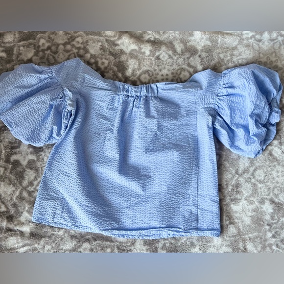 H&M off shoulder light blue puff sleeve top size 8 - Picture 6 of 6